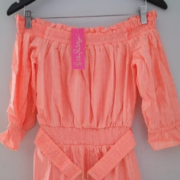 NWT Lilly Pulitzer Louisa Off The Shoulder Orange Mini Dress Size Small